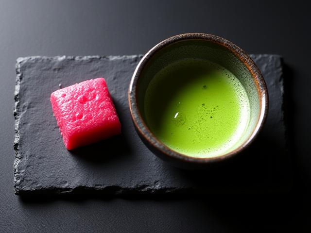 Vibrant green matcha tea being prepared